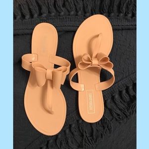 Victoria Adames blush pink bow sandals